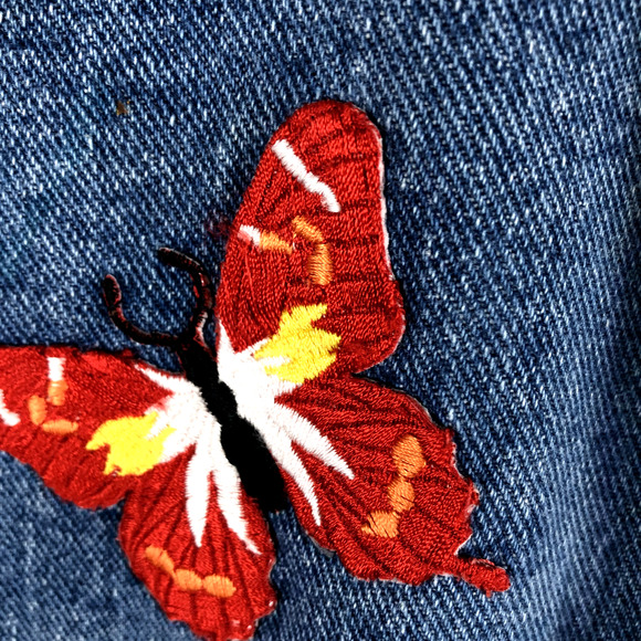 French Dressing Jeans Blue Embellish High Rise Straight Leg Butterfly Womens 8 - Picture 6 of 16